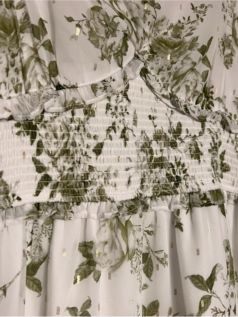✨ Altar’d State Sage Floral Mini Dress | Size Large | Gold Fleck Detail ✨ - Picture 6 of 9